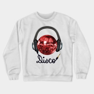 Retro Red Disco Ball with Music Headphones Crewneck Sweatshirt